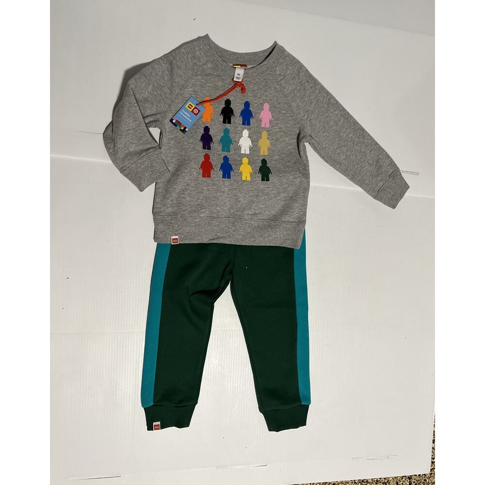 LEGO Sweatshirt Pants Kids Logo  Grey Green 3T NWT
